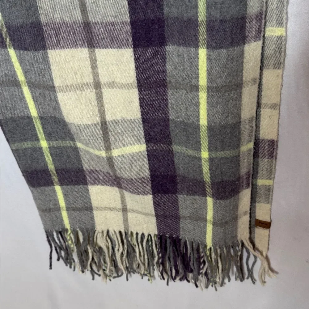 Roots Plaid Wool Scarf with Fringe.